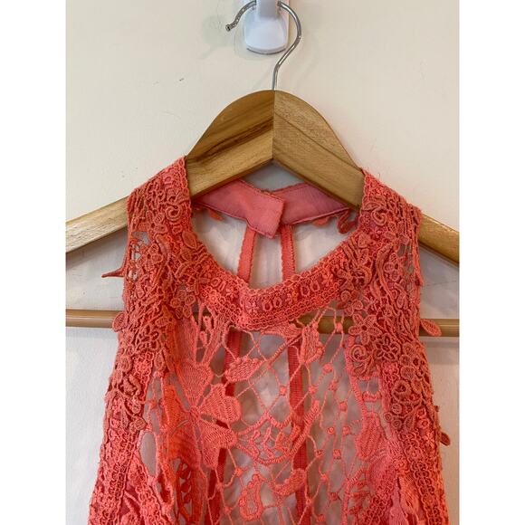 Free People Snowdrop Coral Lace Trapeze Mini Halter Dress Orange Women's Size S - Picture 5 of 10